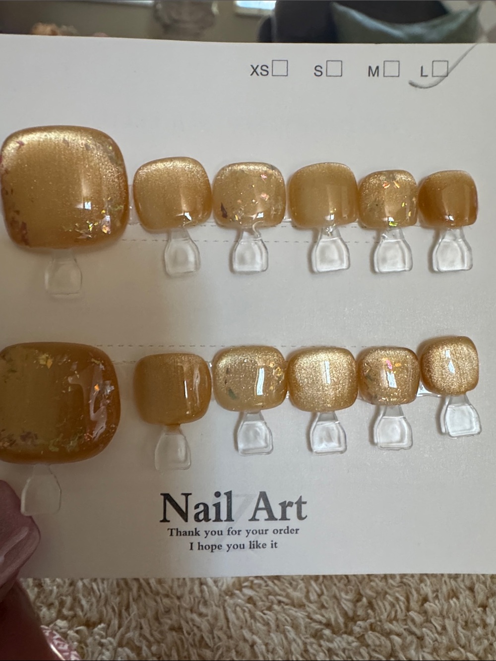 Champagne/Gold Glitter Press-On Toenails Shimmer Foil Pedicure Set